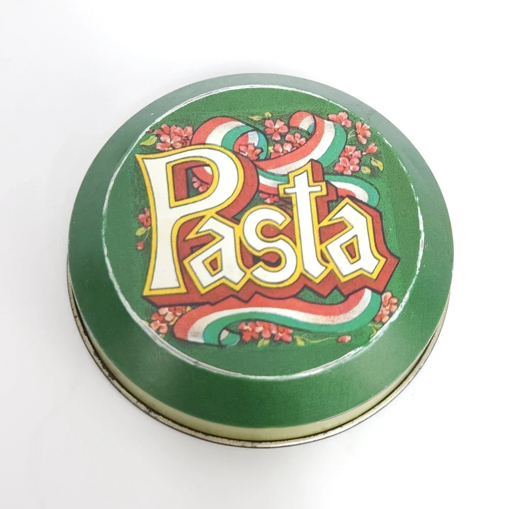 Vtg Pasta Spaghetti Storage Tin Canister Scenic Italy Retro Cottage Decor 11x3